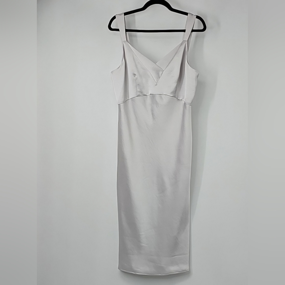 Express Satiny‎ Silver Sexy Midi Slip Dress Evening Dainty Feminine Cocktail